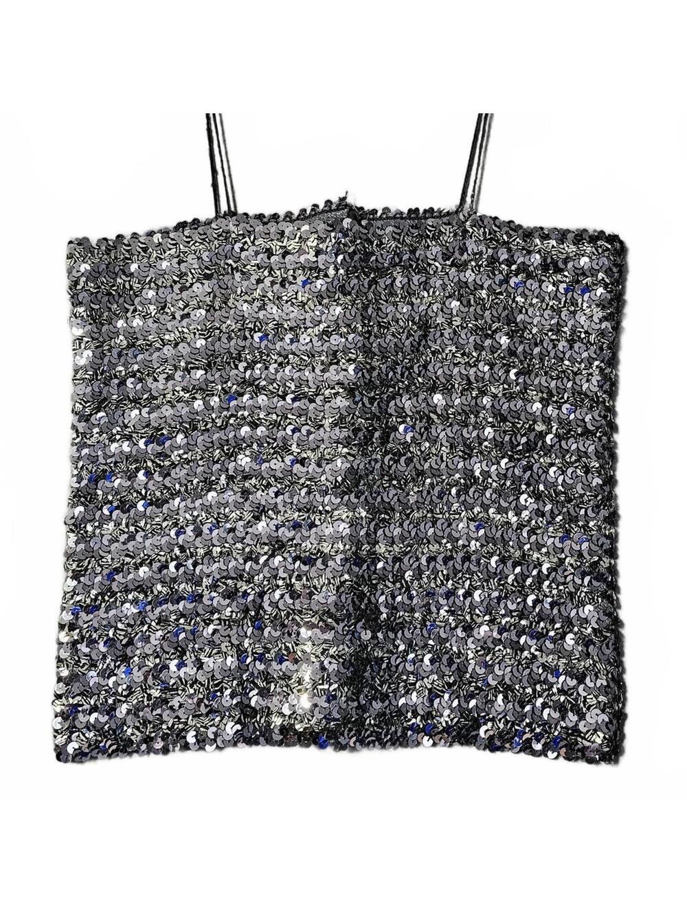 Vintage Harry Acton for Party Collectibles Sm XS Tube Top Silver Sequin Disco